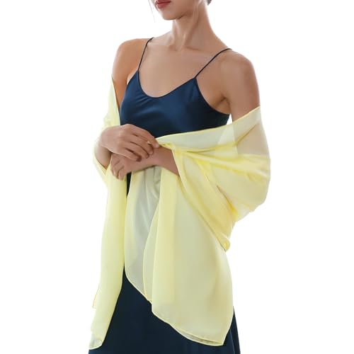 RIIQIICHY Women Shawls and Wraps for Evening Dresses Like Chiffon Silk Scarf Formal Silky Pashmina Shawls for Weddings Light Yellow