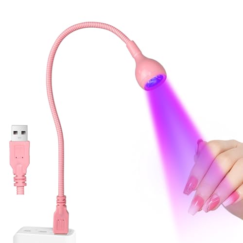 AORAEM UV LED Nail Lamp, 3W Portable Duck Neck UV Nail Lamps Dryer Gel Polish Curing Light with Pink Gooseneck for Gel Nails Tips USB Plug Play Nails