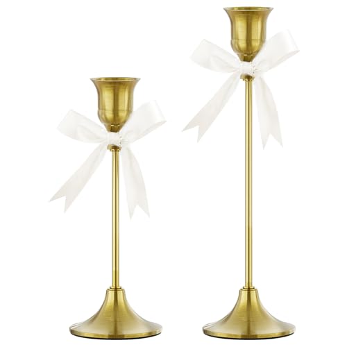 FSyueyun Brass Candlestick Holders Set of 2, Elegant Metal Candlestick Holders for Vintage Taper Candle Holders, Perfect for Table Centerpieces, Firep