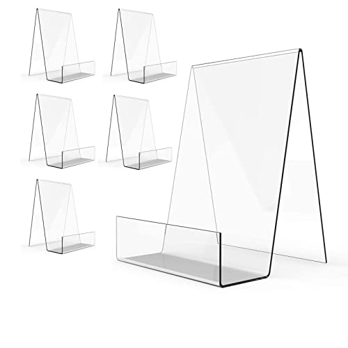 Boloyo Acrylic Book Stand with Ledge,6PC 6 Inch Clear Acrylic Display Easel Transparent Display Stand Holder Tablet Holder for Displaying Books,Magazi