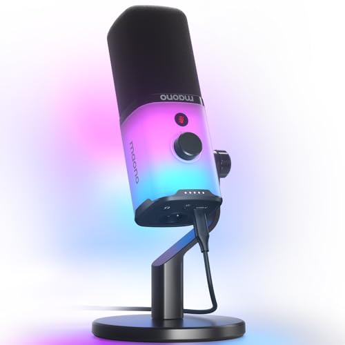MAONO Dynamic Gaming Microphone: USB-XLR Streaming Mic for PC Podcast Recording, Custom Software, RGB, Mute Button, Gain Knob, 48kHz-24bit Studio Desk