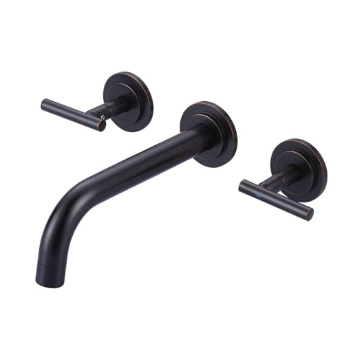 Wall Mount Bathroom Faucet:Oiled Rubbed Bronze Wall Faucet High Flow Two Handles Stainless Steels,Long Spout Reach,Widespread Bathroom Sink Faucet wit