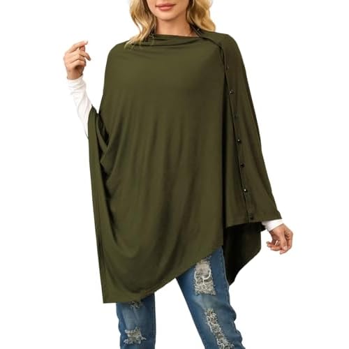 Ferand Women's Lightweight Poncho Tops Versatile Buttoned Shawl Wraps for Spring Summer Army Green