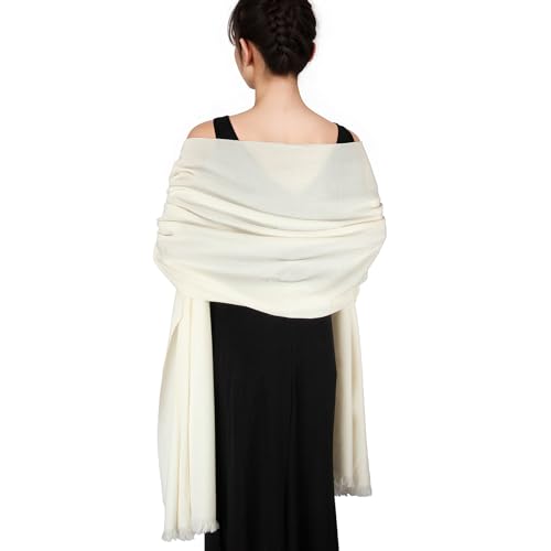 SWAT PANY Pashmina shawls and wraps for Evening Dresses Scarf for Women Winter Shawl Wraps for Women Weedings Ivory