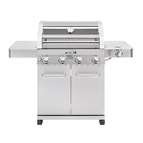 Monument Grills Larger Convertible 4 Burner Natural Gas Grill Stainless Steel Cabinet Style Propane Grills, LED Controls,Side Burner(Without Conversio