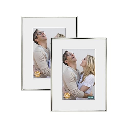 DECANIT 8x10 Picture Frame Metal,Thin Profile Photo Frame 8 by 10 Inch, Display for Wall Mounting or Tabletop Pack of 2,silver 8*10 2PACK Silver