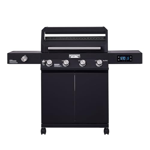 Monument Grills 4+1 Liquid Propane Gas Smart BBQ Grill, 4 Burners & 1 Side Burner Denali 425 with Smart Technology and Knob Controls, Black D425