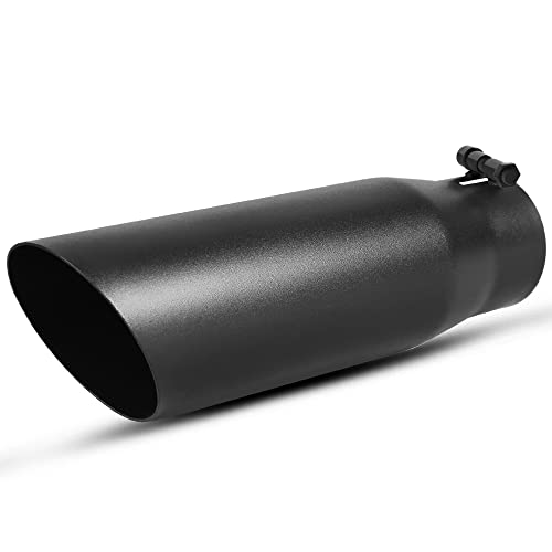 YITAMOTOR Universal 2.75 to 3.5 Inch Exhaust Tip, 12" Overall Length Stainless Steel Professional Exhaust Tip, Black Powder Coated Diesel Tail Tip for