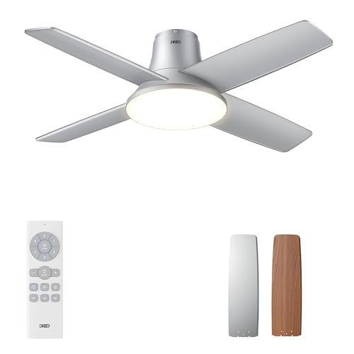Dreo Ceiling Fans with Lights and Remote, 44 inch Low Profile Sliver Ceiling Fan, Reversible, 5CCT, 6-Level Dimmable, 6 Speeds Bedroom Ceiling Fan, Qu