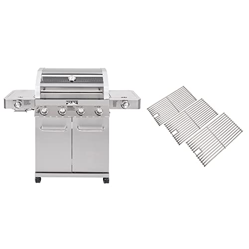 Monument Grills Larger 4-Burner Propane Gas Grills Stainless Steel Cabinet Style with Infrared Side Sear & Side Burners with Stainless Steel Cooking G