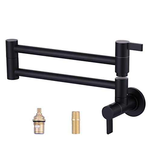Pot Filler Faucet Matte Black, ARCORA Modern Pot Filler Wall Mount 2 Handle with Double Joint Swing Arms Brass Stove Faucet