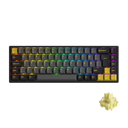 AKKO 3068B Plus Mechanische Tastatur, ISO-Nordic-Layout, Tri-Mode (BT5.0-2,4 GHz-Typ-C), RGB, 69 Tasten, Hot-Swap-Gaming-Tastatur (Schwarzgold, V3 Pro
