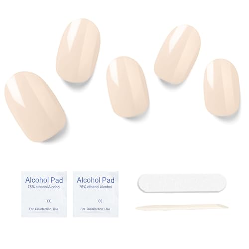 Semi Cured Gel Nail Strips, 20 pcs Gel Nail Stikers, Gel Nail Wraps Semi Cured, Salon-Quality, 2 Weeks Long Lasting - Light Brown