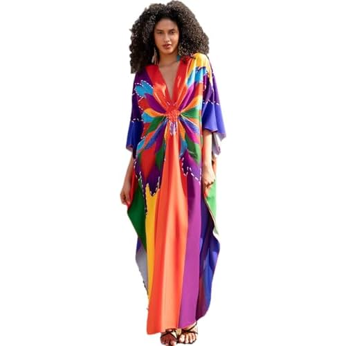 Wave Neck Swimsuit Cover Up Caftan Dress - Plus Size, Oversized, Long Beach Dress 8774-20 X-Large