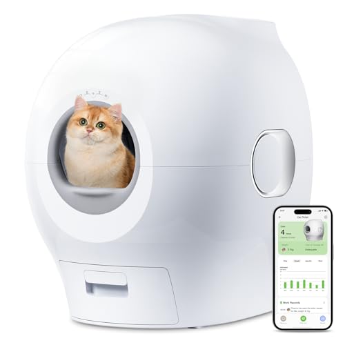 Smart Auto-Flush Cat Toilet with APP Control - 80L Large Cat Litter Tray, Automatic Cat Litter Box Self Cleaning with Safety Sensor, Anti-Pinch Design