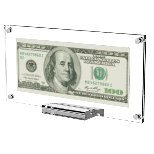 Boloyo Acrylic Dollar Bill Display Frame, 7.5 inch 1PC Clear Tabletop Currency Paper Money Display Stand Holder Easel Base Protector for Collectors Cl