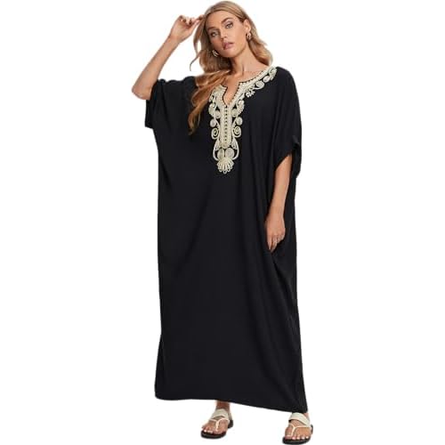 Women's Embroidery Swimsuit Cover Ups Beach Cover Up Caftan Plus Size Vneck Rainbow Ethnic Print Kaftan Batwing One Size 23163-0