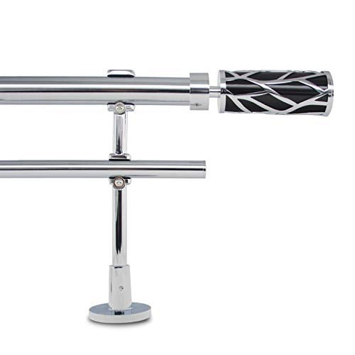 Adjustable Double Curtain Pole, 70-120cm, 1.1 Inch Diameter, Wall Mount, Black Branch Finials Blacke over size