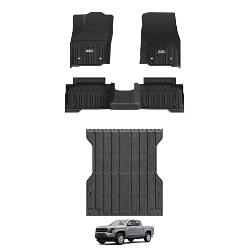 3W Toyota Tacoma Hybrid 2024-2025 Floor Mats & Truck Bed Mat, TPE All Weather 5FT Bed mat & Car Mats for Tacoma Accessories