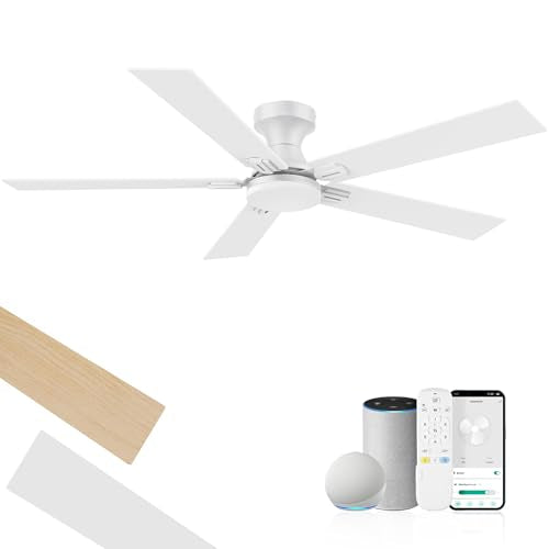 cumilo 52 inch Smart Low Profile Ceiling Fan with Lights Remote,Quite DC Motor,WIFI Voice Control via Alexa,Flush Mount Outdoor Indoor for Bedroom Liv