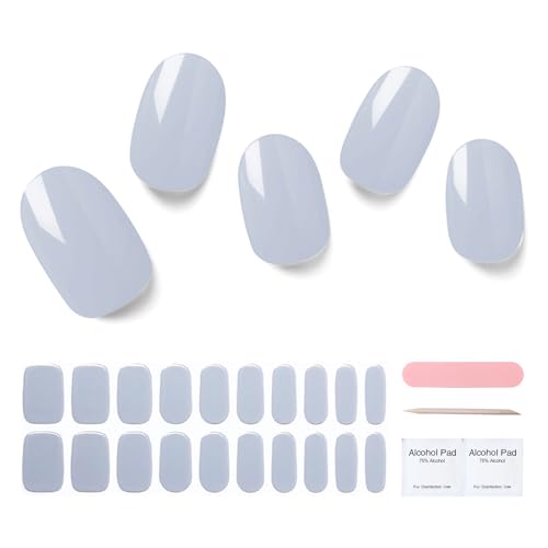 Semi Cured Gel Nail Strips, 20 pcs Gel Nail Stikers, Gel Nail Wraps Semi Cured, Salon-Quality, 2 Weeks Long Lasting, Grey