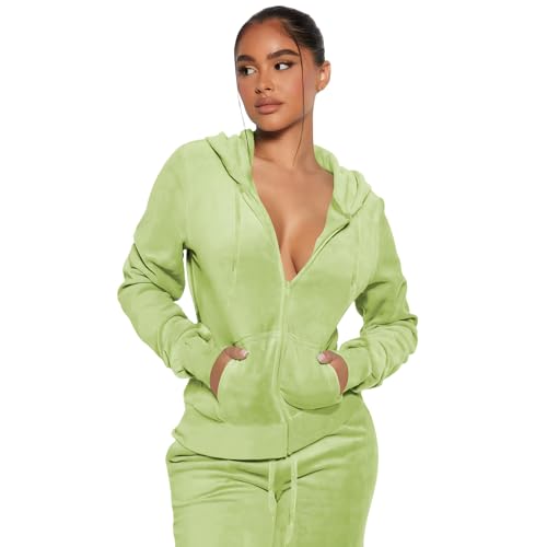 yidengymx Womens 2 Piece Velour Tracksuit Two Piece Soft Velvet Hooded Outfits for Women X-Small Hoodie-Jogger Pants-lime Peachy Pink