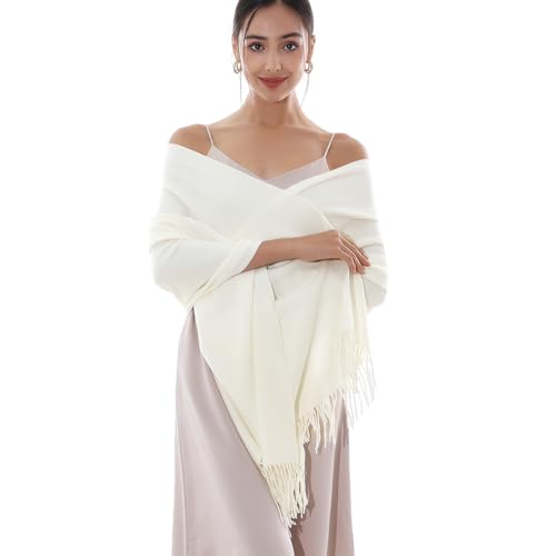 RIIQIICHY Winter Scarfs for Women Pashmina Shawls Wraps for Evening Dresses Large Warm Soft Scarves Ivory