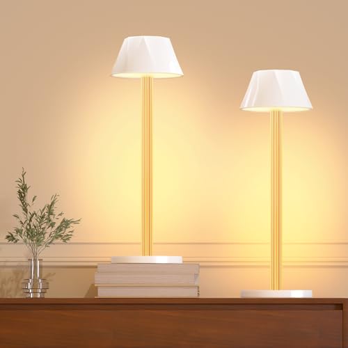 2 Pack Rechargeable Table Lamps, Cordless Table Lamp with 6000mAh Battery Operated 3 Color Stepless Dimming, Touch Lamp for Restaurant Bedroom Bars Pa