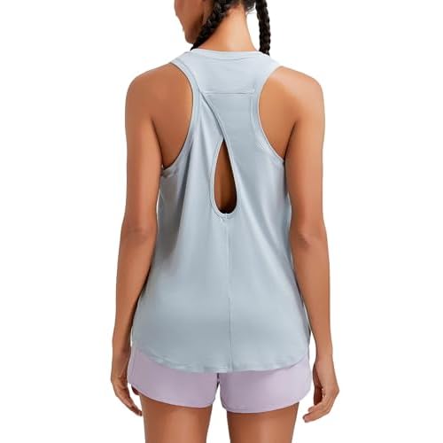 RUNNING GIRL Racerback Running Yoga Athletic Tank Tops for Women, Sleeveless Workout Tank Tops Woman Tennis Shirts Grey XX-Large