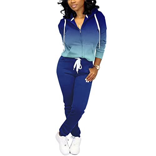 Nimsruc Two Piece Outfits For Women Casual Tracksuit Small B Blue Gradient