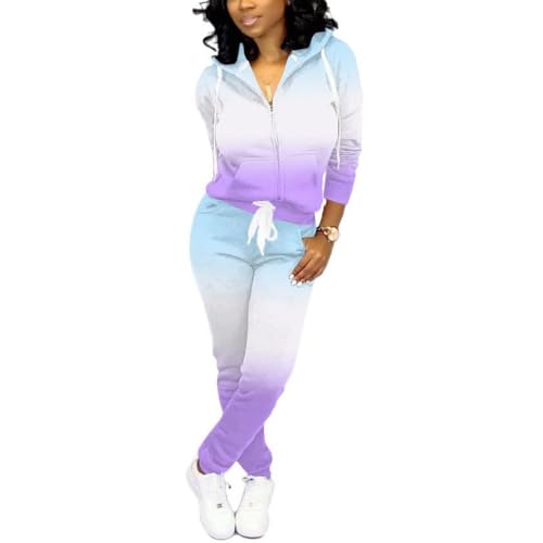 Nimsruc Two Piece Outfits For Women Casual Tracksuit Small B Blue Purple Gradient a