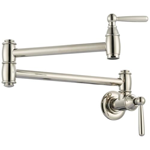 Pot Filler Faucet Polished Nickel: ARCORA Modern Pot Filler Wall Mount 2 Handle with Double Joint Swing Arms Brass Stove Faucet