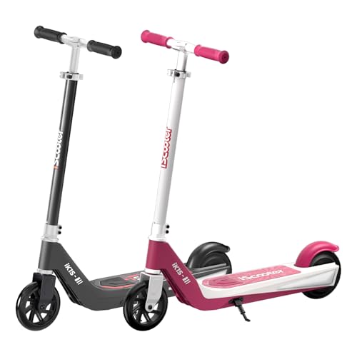 iScooter iK1 Electric Scooter for Kids Aged 6-10, Adjustable Speed & Height, Magnetic Safe Charging, Colorful Flashing Wheels & Deck Lights,110 LBS Ca