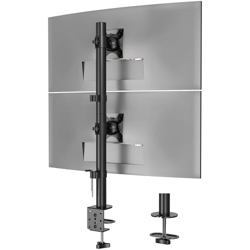 BONTEC Vertical Dual Monitor Desk Mount, Supports 13-34 Inch Screens, Full Motion Adjustability, VESA 75x75-100x100mm, Up to 22lbs per Arm, C Clamp an
