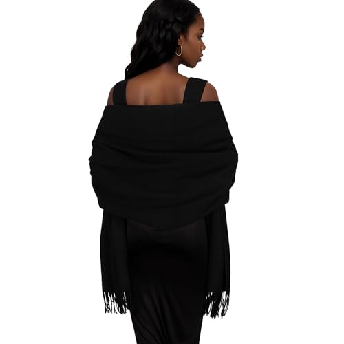 Womens Winter Scarf Pashmina Shawls and Wraps for Evening Dresses Warm Blanket Scarf for Wedding Black
