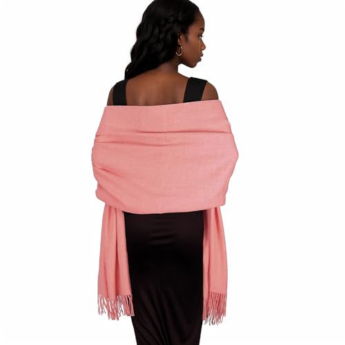 Womens Winter Scarf Pashmina Shawls and Wraps for Evening Dresses Warm Blanket Scarf for Wedding Coral
