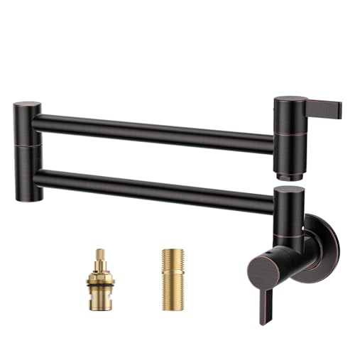 Pot Filler Faucet Oil Rubbed Bronze, ARCORA Traditional Pot Filler Wall Mount 2 Handle with Double Joint Swing Arms Brass Stove Faucet
