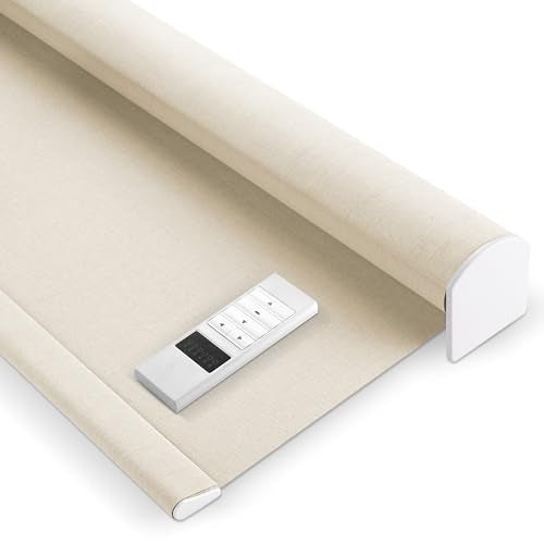 Zshine Rechargeable Motorized Roller Shades Blackout Fabric with Cross Texture Customize Size for Bedroom Living Room (82133A)