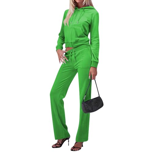 yidengymx Two Piece Velvet Hooded Outfits for Women, Womens 2 Piece Velour Tracksuit Zip Up Sweatsuit with Cargo Pockets Medium Hoodie-Cargo Pants-gre