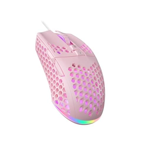 SOLAKAKA SM900 Pink Wired Gaming Mouse with Honeycomb Shell,12800 DPI,7 Programmable Buttons,Lightweight Gaming Mice Ergonomic Computer Mouse Gaming f