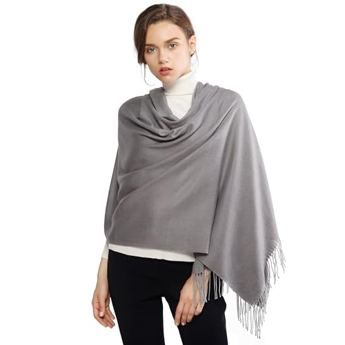 RIIQIICHY Women's Scarf Pashmina Shawls and Wraps for Evening Dress Bridesmaid Wedding Bridal Winter Warm Long Large Scarves Gray