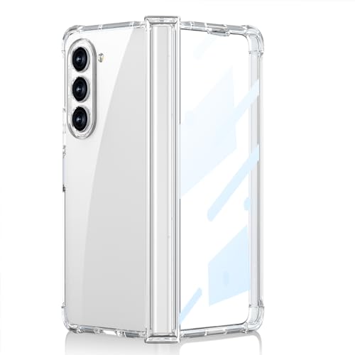 for Samsung Galaxy Z Fold 5 Case with Crystal Clear Airbag Bumper Hing Protection and Built-in Screen Protector, Full Body Shockproof Thin Transparent
