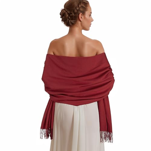 Pashmina Shawl Wraps for Women Large Winter Scarf Soft Shawls and Wraps for Evening Dresses Shawl for Wedding Wine