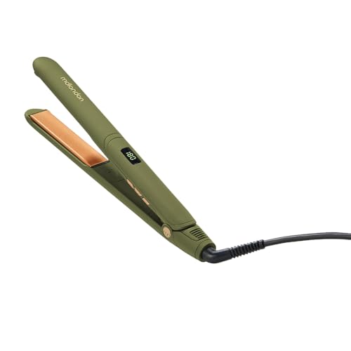 mdlondon Strait Ceramic Hair Straighteners (Olive Green). New Improved Shape, Extra Long 11cm Plates, 11 Heat Settings & Heat Mat, Smooths & Tames –