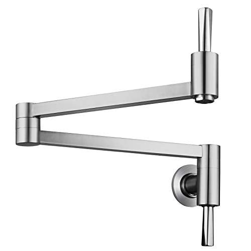 Brushed Nickel Pot Filler Faucet - WOWOW Solid Brass Pot Filler Patent Design, Wall Mounted Kitchen Stove Faucet with Double Joint Swing Arm (Modern S