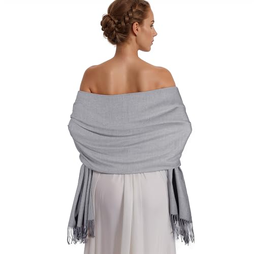 Pashmina Shawl Wraps for Women Large Winter Scarf Soft Shawls and Wraps for Evening Dresses Shawl for Wedding Grey