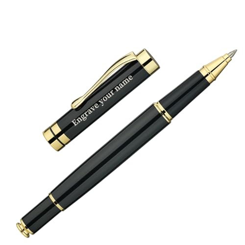 BEILUNER Personalized Ballpoint Pens, Stunning Black Chrome Metal Pen with Golden Trim, Best Ball Pen Gift Set for Men & Women, Executive, Office, Nic