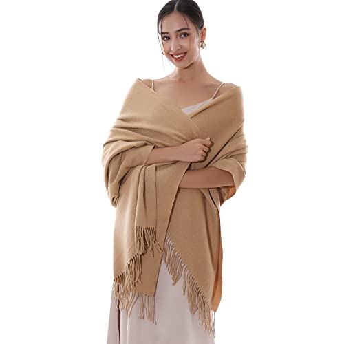 RIIQIICHY Winter Scarfs for Women Pashmina Shawls Wraps for Evening Dresses Large Warm Soft Scarves Camel