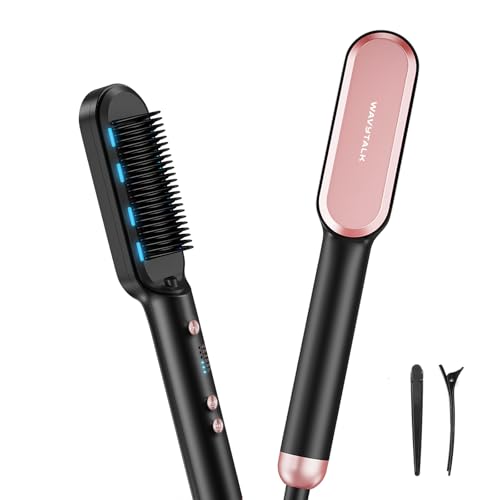 Wavytalk Hair Straightener Brush,Sleek Sweep Ionic Straightening Brush with 6 Temperature Adjust, Anti-Scald Ceramic Hair Straightener Comb Fast Heati