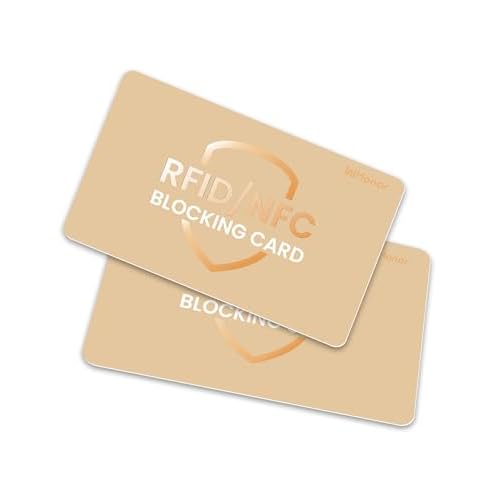 RFID Blocking Card 2 Pack, Bank Debit Credit Card Protector, Anti-Theft Contactless NFC Blocker, One Card Protect Entire Wallet (Golden, 2 Pack)